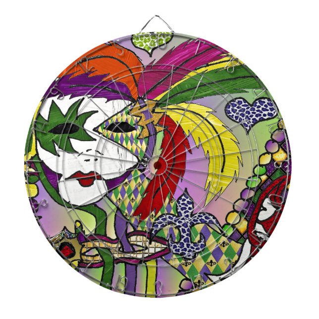 Psychedelic Mardi Gras Feather Mask Dart Board (Front)