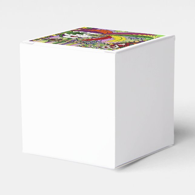 Psychedelic Mardi Gras Feather Mask Favor Boxes (Front Side)