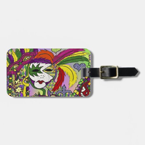 Psychedelic Mardi Gras Feather Mask Luggage Tag