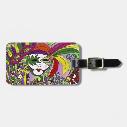 Psychedelic Mardi Gras Feather Mask Luggage Tag