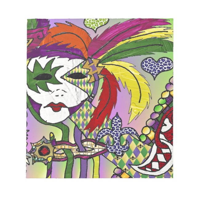 Psychedelic Mardi Gras Feather Mask Notepad (Front)
