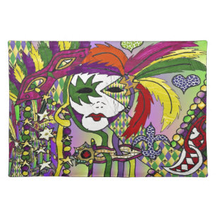 Psychedelic Mardi Gras Feather Mask Placemat
