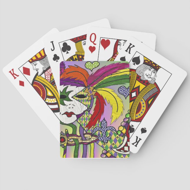 Psychedelic Mardi Gras Feather Mask Poker Cards (Back)