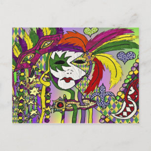 Psychedelic Mardi Gras Feather Mask Postcard
