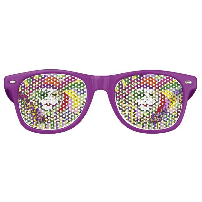 Psychedelic Mardi Gras Feather Mask Retro Sunglasses (Front)