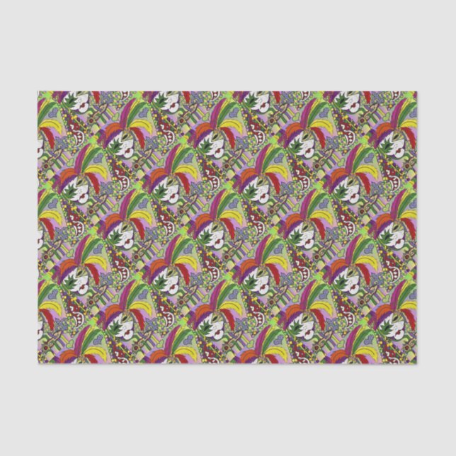 Psychedelic Mardi Gras Feather Mask Tissue Paper (Front)