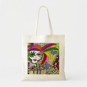 Psychedelic Mardi Gras Feather Mask Tote Bag