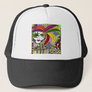 Psychedelic Mardi Gras Feather Mask Trucker Hat