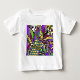 Psychedelic Mardi Gras Feather Masks Baby T-Shirt