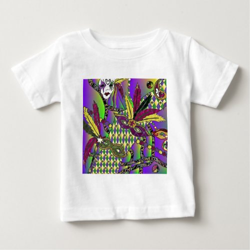 Psychedelic Mardi Gras Feather Masks Baby T_Shirt