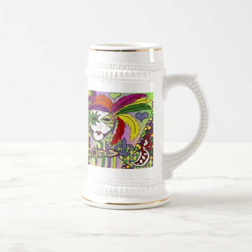 Psychedelic Mardi Gras Feather Masks Beer Stein