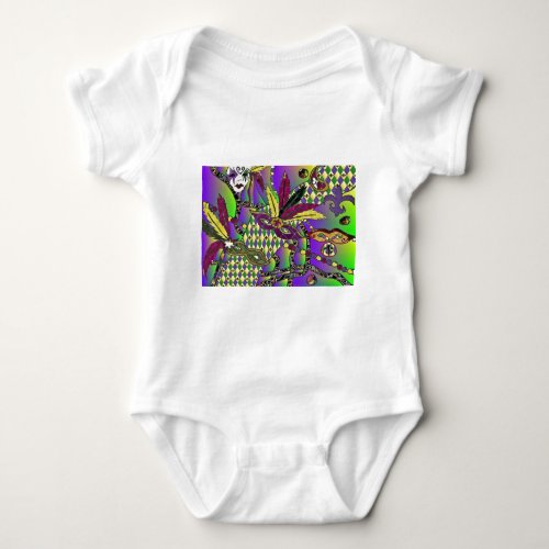 Psychedelic Mardi Gras Feather Masks Gifts Apparel Baby Bodysuit