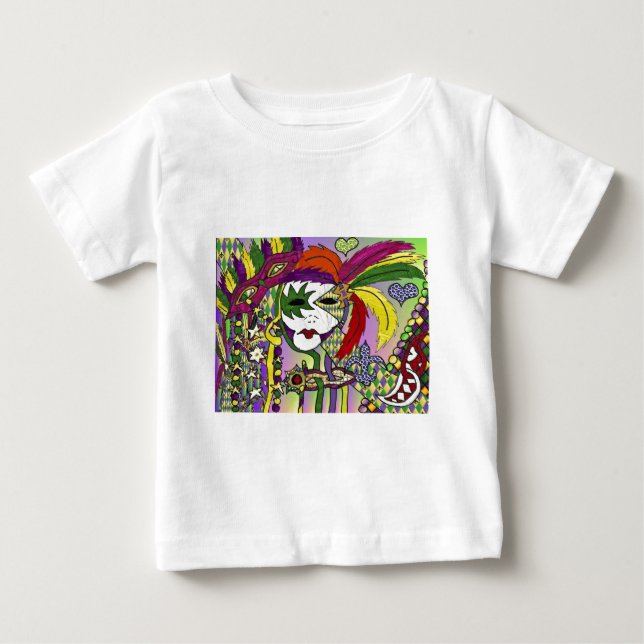 Psychedelic Mardi Gras Feather Masks Gifts Apparel Baby T-Shirt (Front)