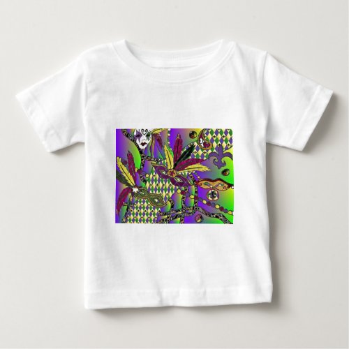 Psychedelic Mardi Gras Feather Masks Gifts Apparel Baby T_Shirt