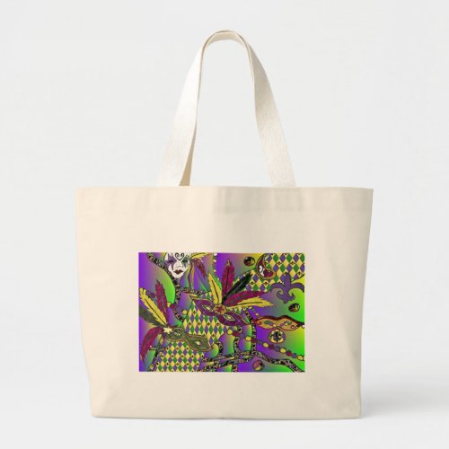 Psychedelic Mardi Gras Feather Masks Gifts Apparel Large Tote Bag