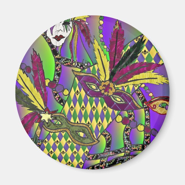 Psychedelic Mardi Gras Feather Masks Gifts Apparel Magnet (Front)