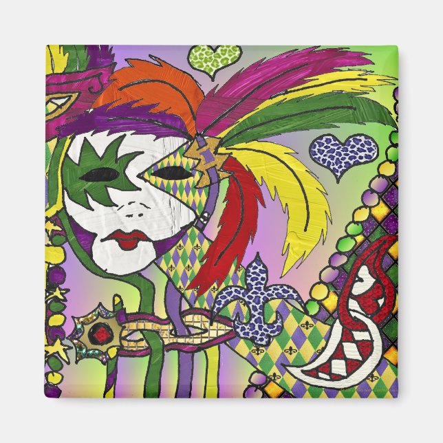 Psychedelic Mardi Gras Feather Masks Gifts Apparel Magnet (Front)