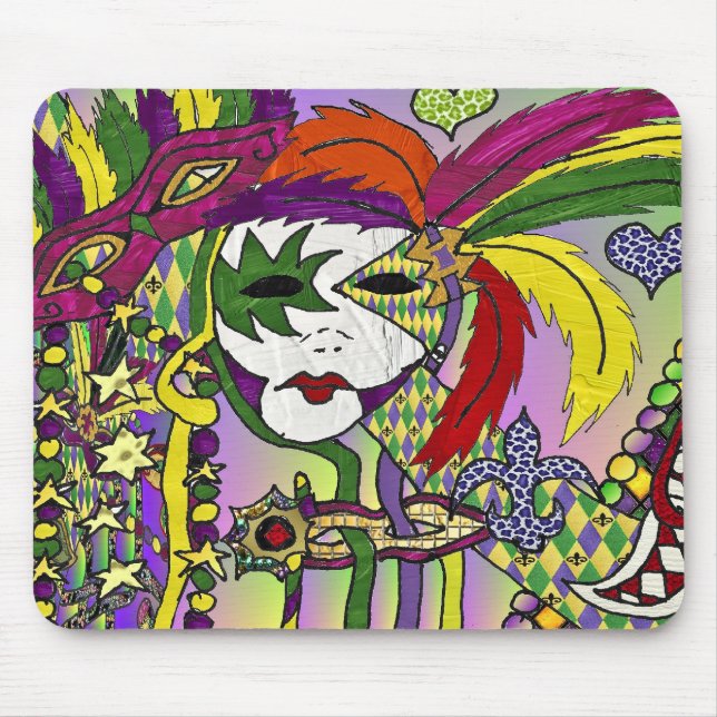 Psychedelic Mardi Gras Feather Masks Gifts Apparel Mouse Pad (Front)