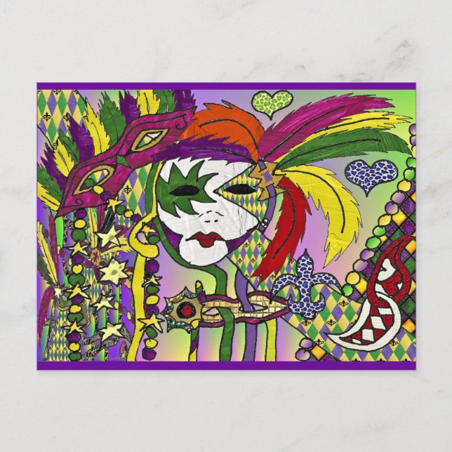 Psychedelic Mardi Gras Feather Masks Gifts Apparel Postcard (Front)
