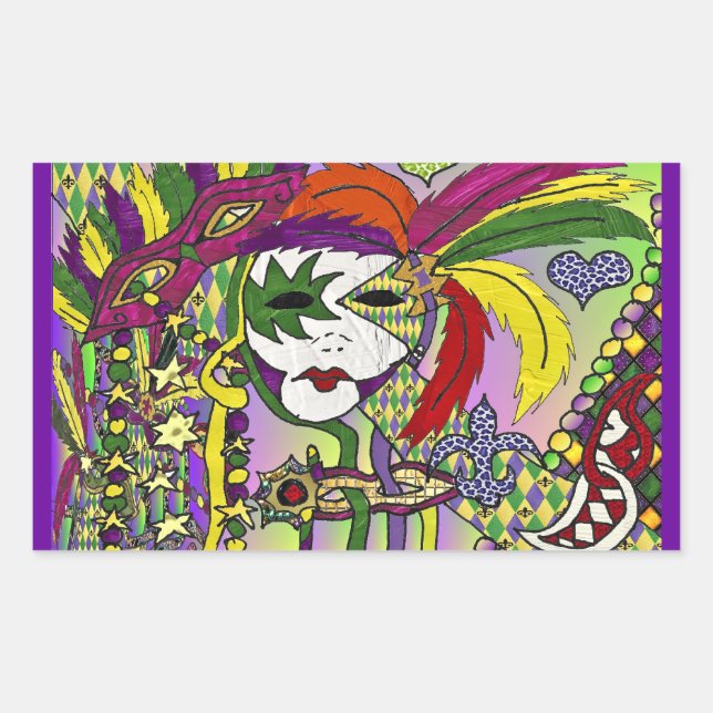 Psychedelic Mardi Gras Feather Masks Gifts Apparel Rectangular Sticker (Front)