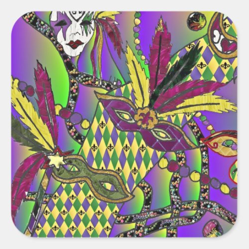 Psychedelic Mardi Gras Feather Masks Gifts Apparel Square Sticker