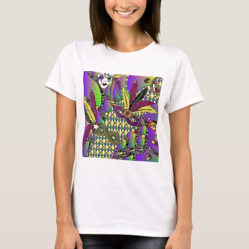 Psychedelic Mardi Gras Feather Masks Gifts Apparel T_Shirt