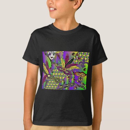 Psychedelic Mardi Gras Feather Masks Gifts Apparel T_Shirt