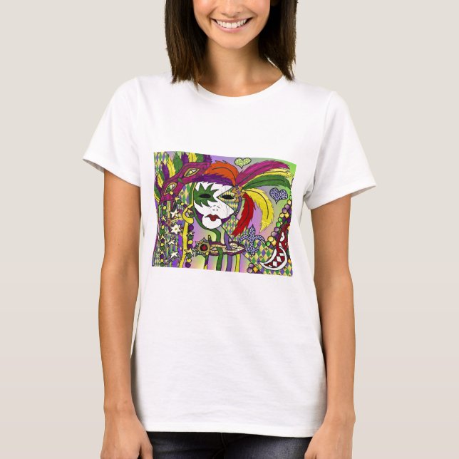 Psychedelic Mardi Gras Feather Masks Gifts Apparel T-Shirt (Front)