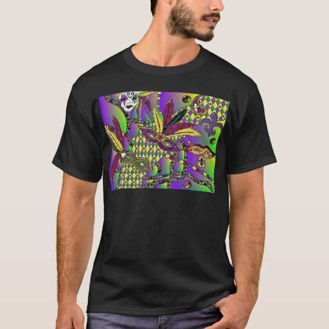 Psychedelic Mardi Gras Feather Masks Gifts Apparel T-Shirt (Front)
