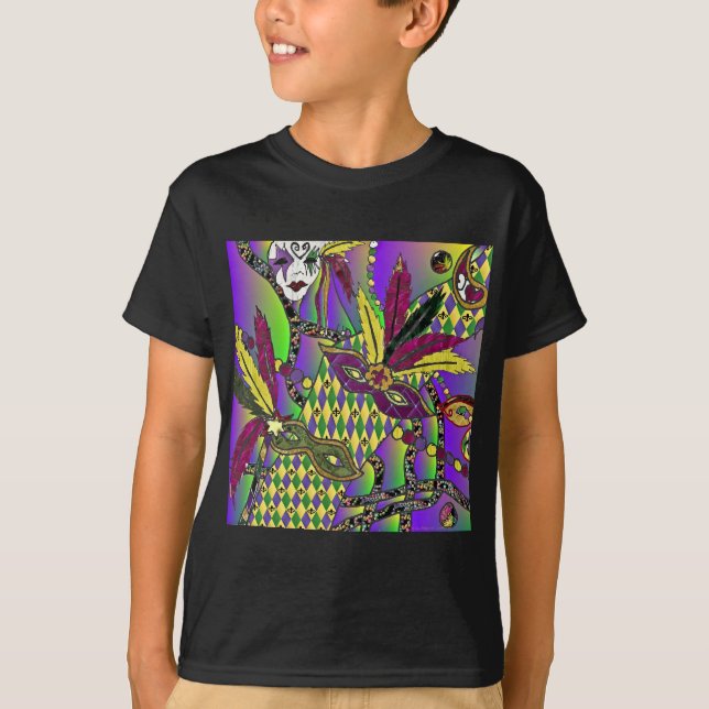 Psychedelic Mardi Gras Feather Masks Gifts Apparel T-Shirt (Front)