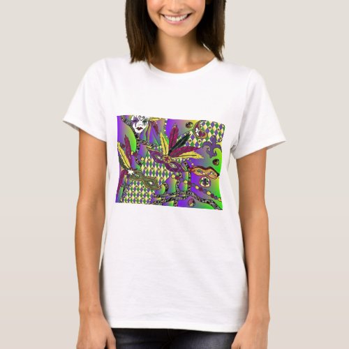 Psychedelic Mardi Gras Feather Masks Gifts Apparel T_Shirt