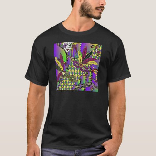 Psychedelic Mardi Gras Feather Masks Gifts Apparel T_Shirt