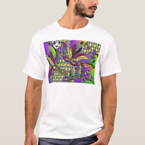 Psychedelic Mardi Gras Feather Masks Gifts Apparel T_Shirt