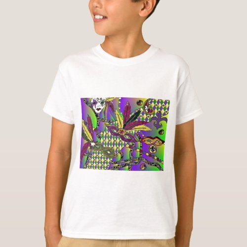 Psychedelic Mardi Gras Feather Masks Gifts Apparel T_Shirt