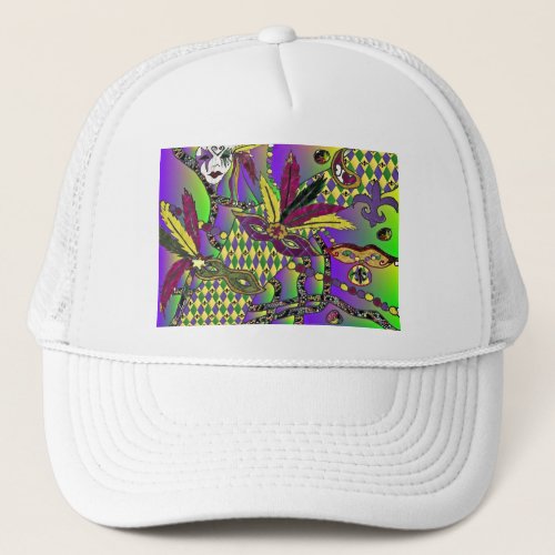 Psychedelic Mardi Gras Feather Masks Gifts Apparel Trucker Hat