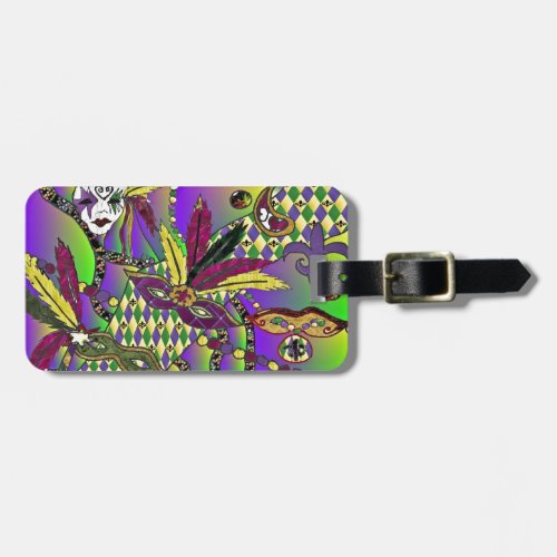 Psychedelic Mardi Gras Feather Masks Luggage Tag