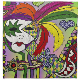 Psychedelic Mardi Gras Feather Masks Napkin