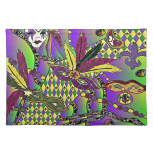 Psychedelic Mardi Gras Feather Masks Placemat