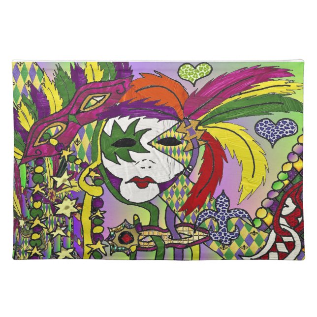 Psychedelic Mardi Gras Feather Masks Placemat (Front)