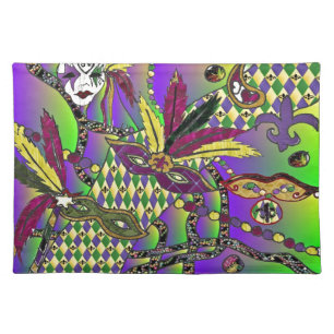 Psychedelic Mardi Gras Feather Masks Placemat