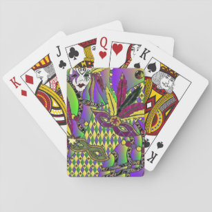 Psychedelic Mardi Gras Feather Masks Playing Cards