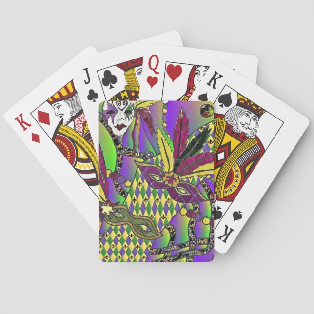 Psychedelic Mardi Gras Feather Masks Poker Cards (Back)
