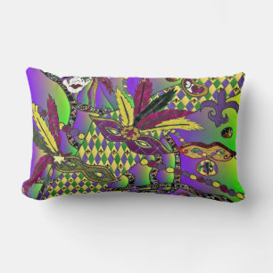Psychedelic Mardi Gras Feather Masks Throw Pillow