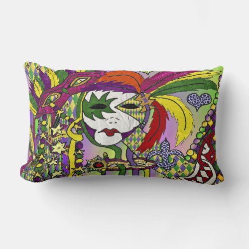 Psychedelic Mardi Gras Feather Masks Throw Pillow