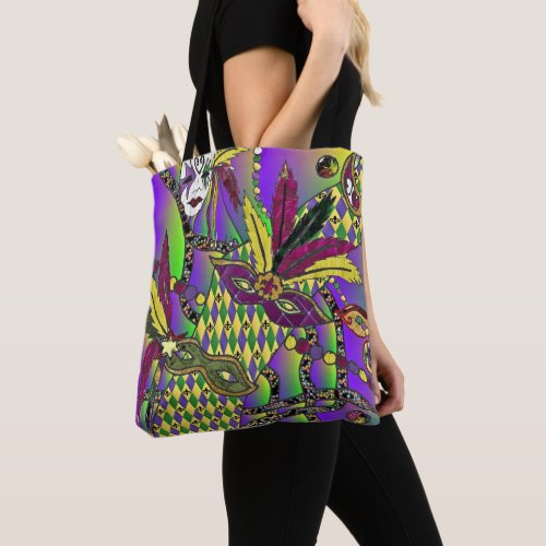 Psychedelic Mardi Gras Feather Masks Tote Bag