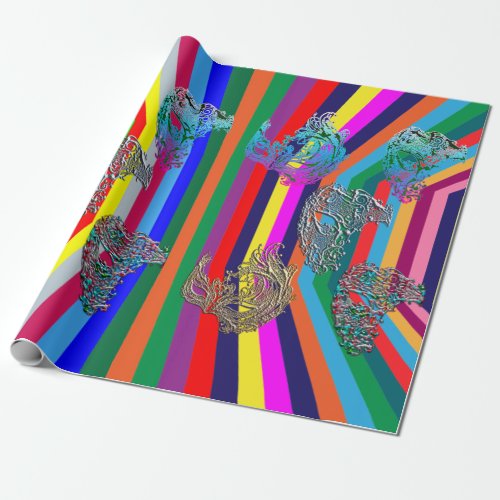 Psychedelic Mardi Gras Filigree Masks art Wrapping Paper