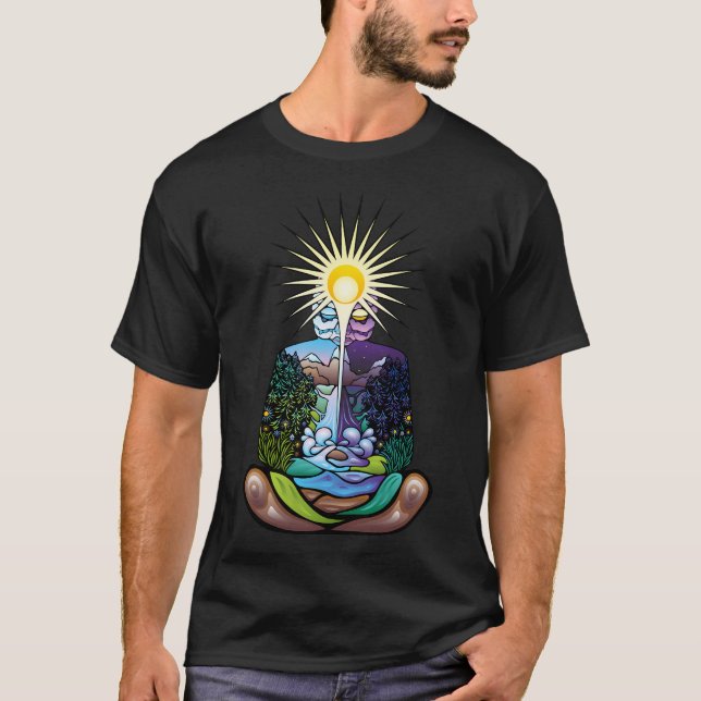 Psychedelic Meditating Nature-Man T-Shirt (Front)