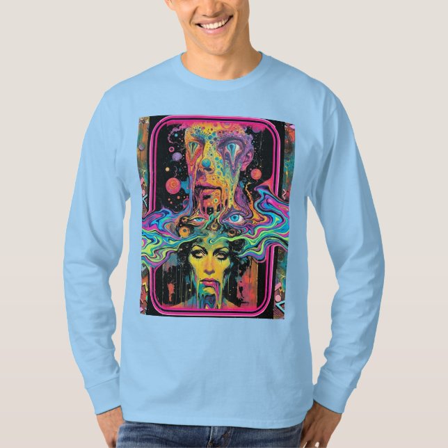 Psychedelic Melting Faces – Neon Surreal Pop Art T-Shirt (Front)