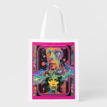 Psychedelic Melting Faces Pink All Over Print Tote