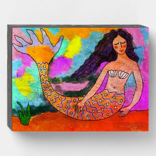 Psychedelic Mermaid Abstract Painting  Wooden Box Sign